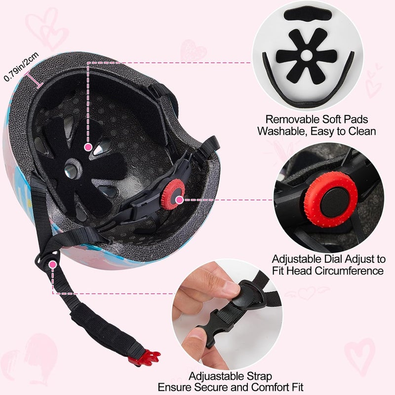 FIODAY Kids Helmet, Bike Helmets for Kids 8-14 with Knee Pads and Elbow Pads Wrist Guards, Adjustable Youth Girls Bike Helmet with DIY Cat Ears Skateboard Helmet for Scooter Skating Cycling - Image 4